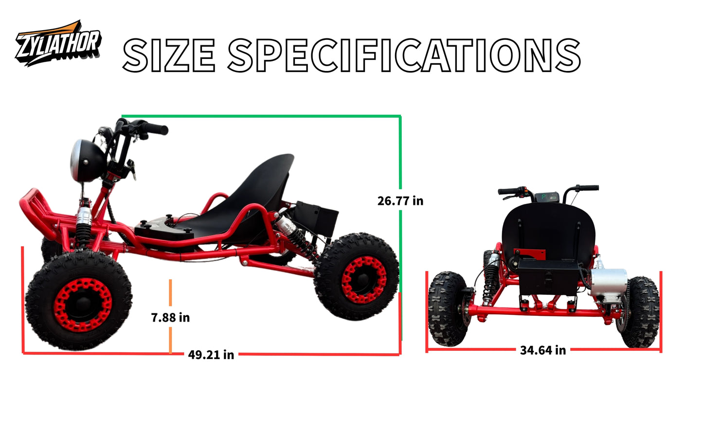 Zyliathor Electric go-Kart, 2WD, 48v2000W Motor, All Terrain Off-Road, 6" Tyres