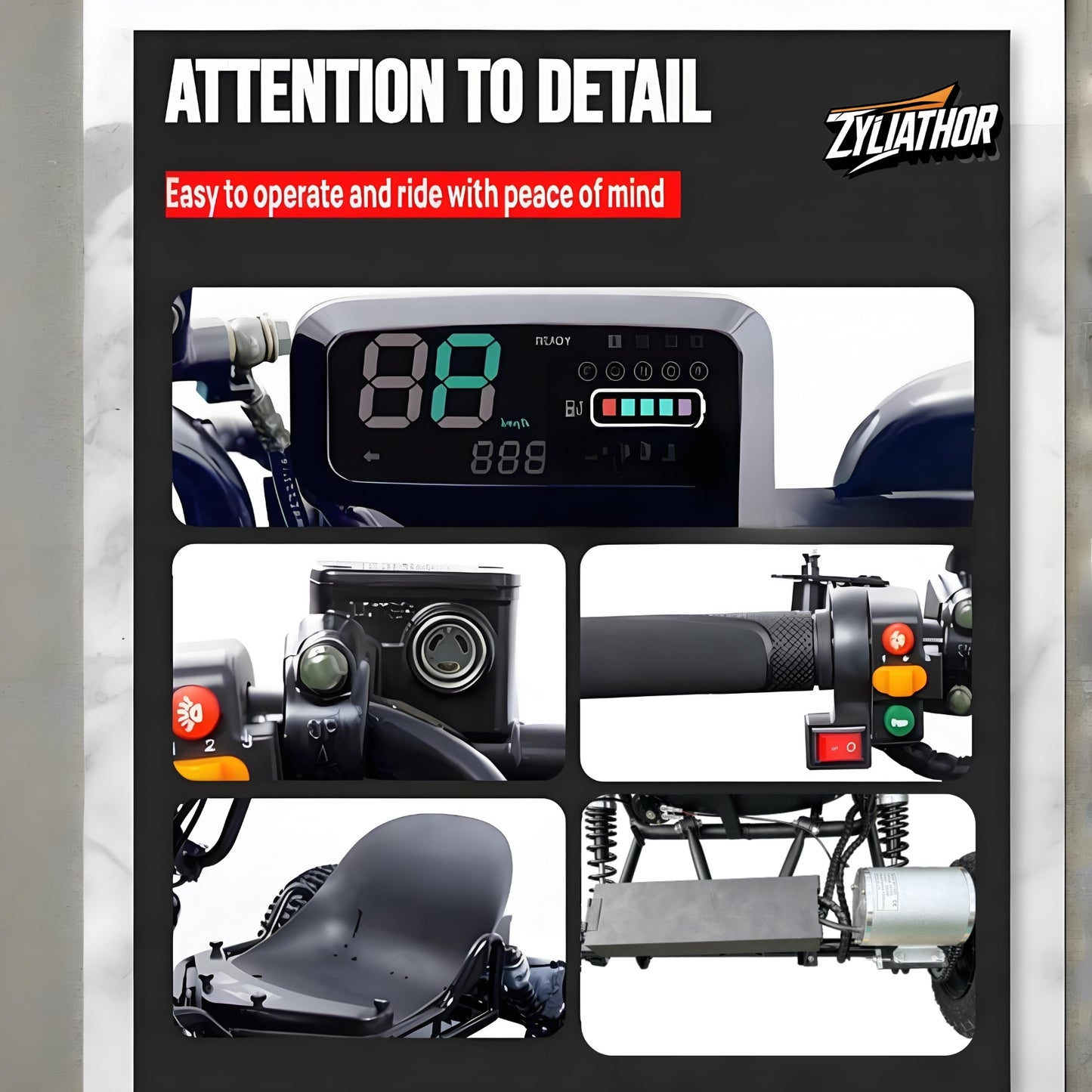 Zyliathor Electric go-Kart, 2WD, 48v2000W Motor, All Terrain Off-Road, 6" Tyres
