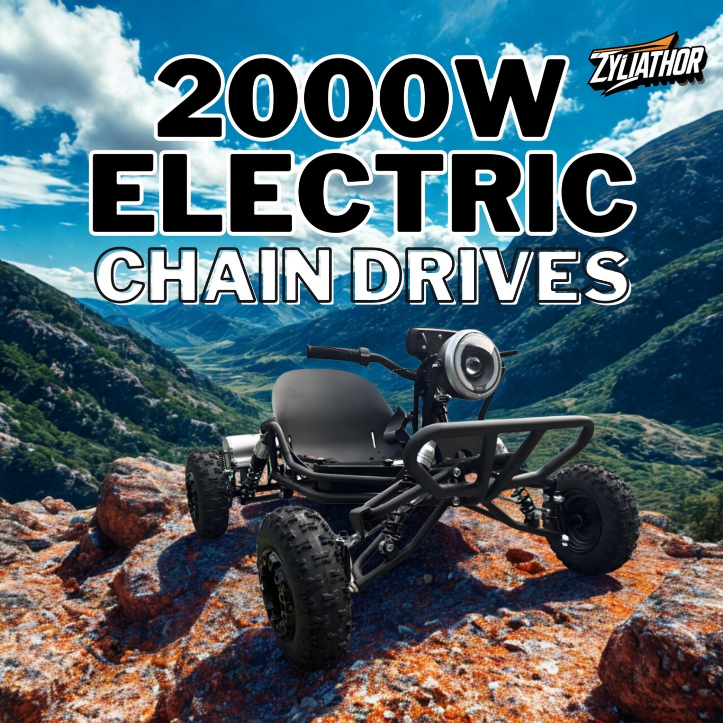 Zyliathor Electric go-Kart, 2WD, 48v2000W Motor, All Terrain Off-Road, 6" Tyres