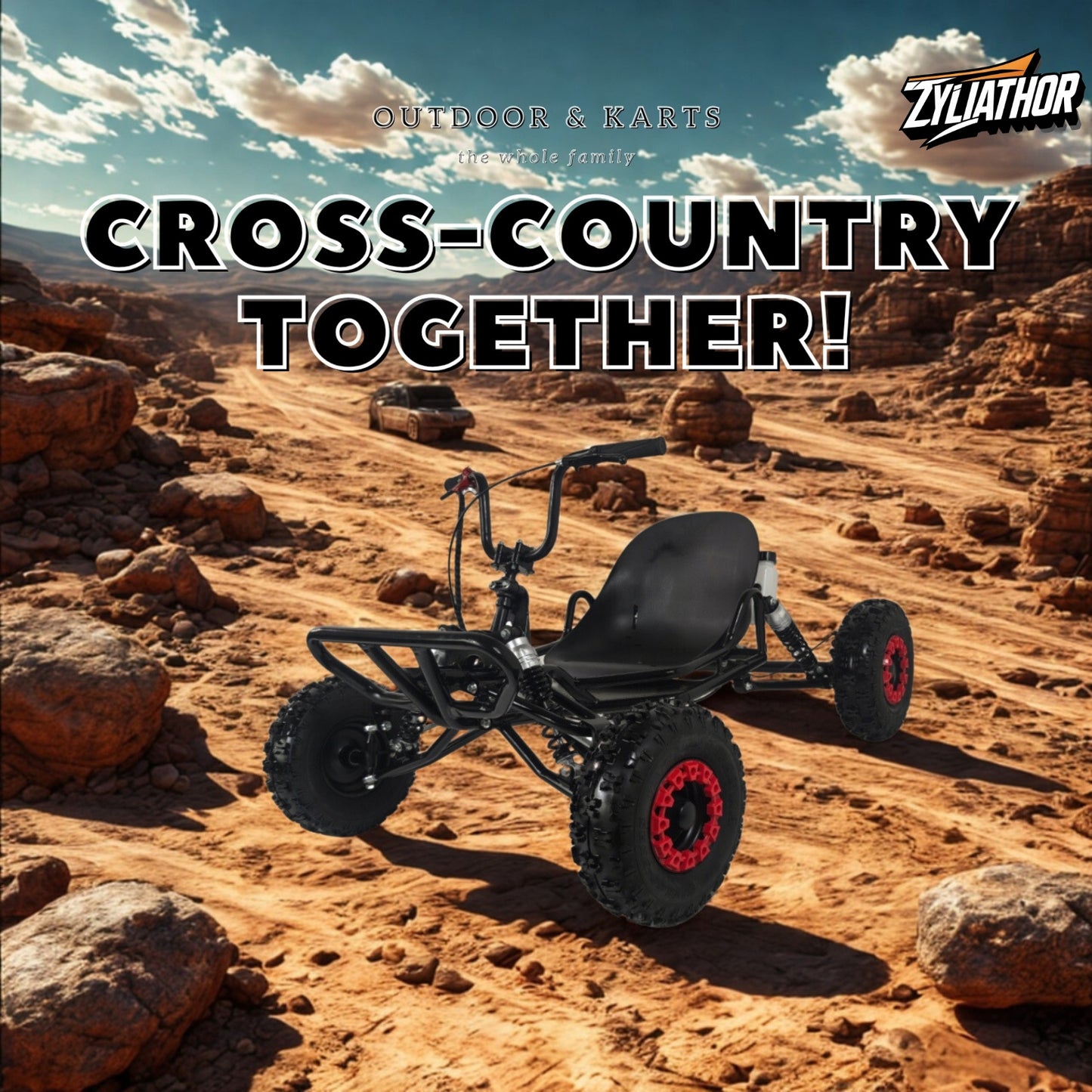 Zyliathor 90cc go kart 2-stroke gas off-road with 6-inch AT tires and hydraulic disc brakes for adults and teens