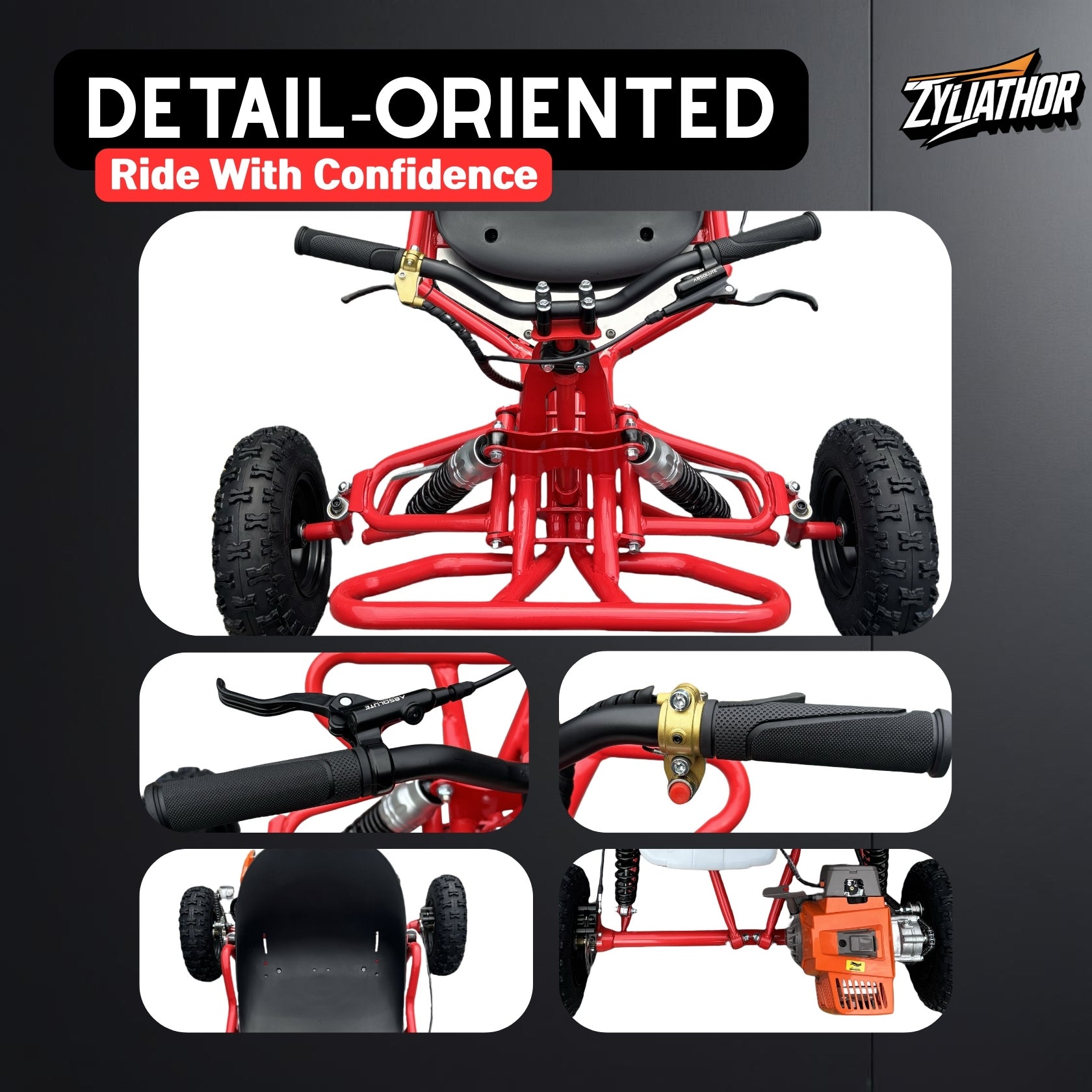Zyliathor 90cc go kart 2-stroke gas off-road  with 6-inch AT tires and hydraulic disc brakes for adults and teens