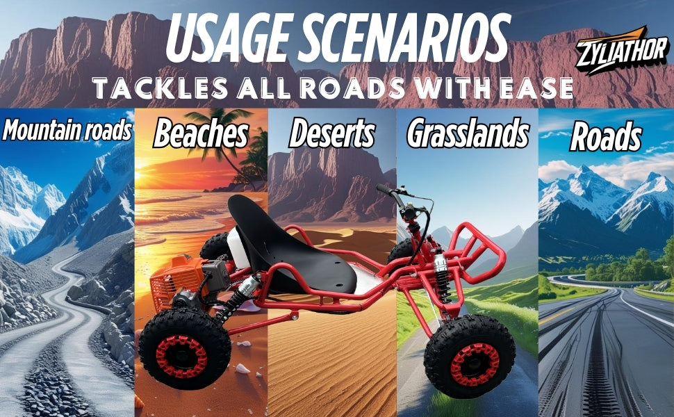 Zyliathor 90cc go kart 2-stroke gas off-road with 6-inch AT tires and hydraulic disc brakes for adults and teens