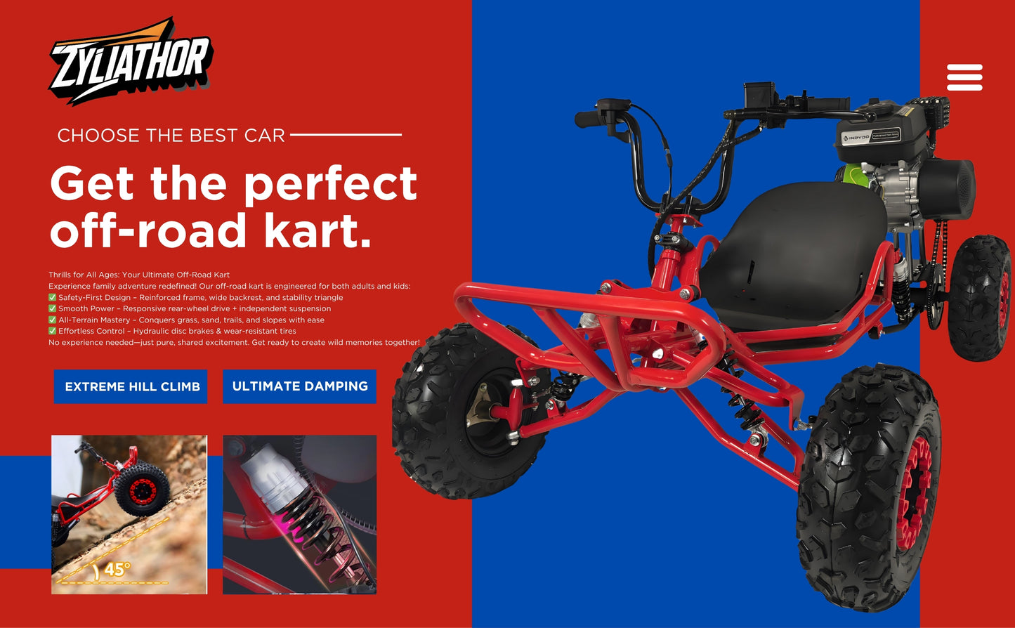 Zyliathor go-kart, 4-stroke 212cc, all-terrain off-road, 6" tyres, CVT transmission