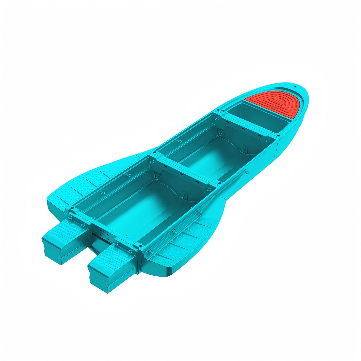 12.7 FT Modular Fishing Boat, PE Hard Hull Pontoon, 1200 lb Capacity, Up to 25HP Motor Ready, Portable Fishing Boat with Fish Box and Storage, Gray