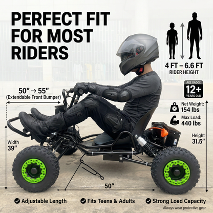 48V 20Ah Up to 30 Mile Range, Peak 2500W Off Road Go Kart,Electric Go Kart for Adults & Teens