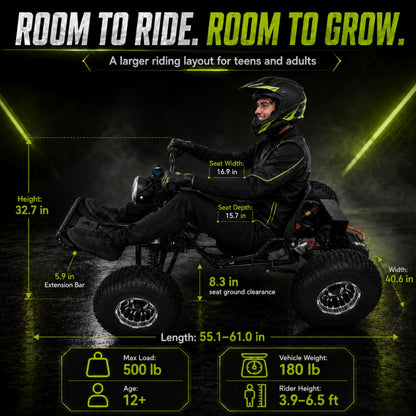 48V 20Ah Electric Off-Road Go Kart for Adults & Teens, Peak 4000W, Up to 31 MPH, 30-Mile Range