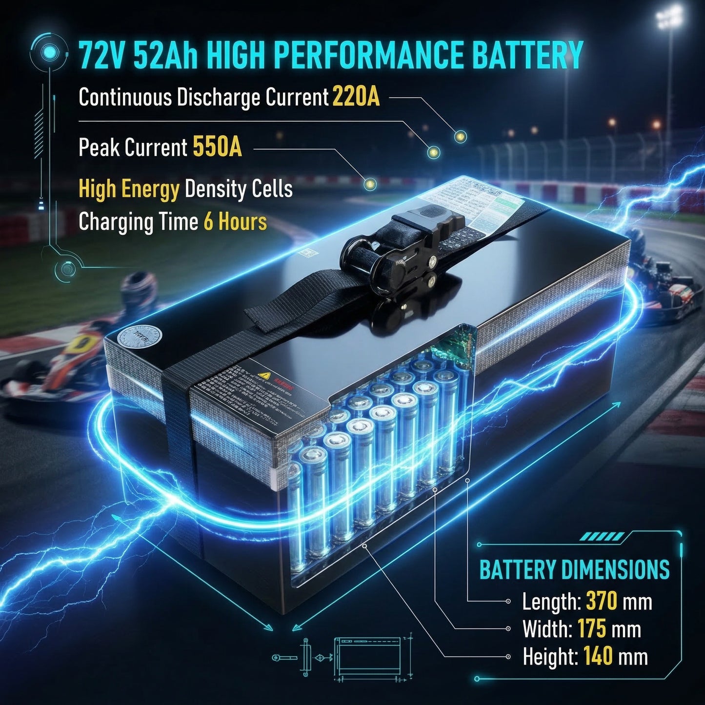 72V 3000W “Little Cyclone” Electric Racing Go-Kart, Peak 28kW, 52Ah Battery