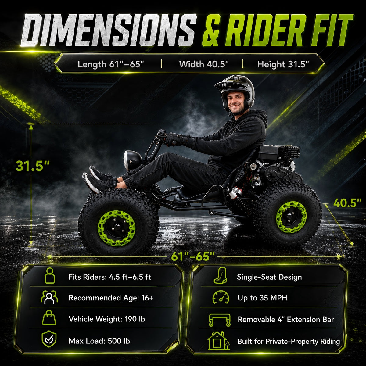 ZYLIATHOR 212cc 4-Stroke Gas Off-Road Go Kart Pro, CVT & Reverse
