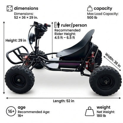 72V 3000W “Little Mountain Leopard” (Peak 25kW), 18S 52Ah, 75 mph,13x5.00-6 Tires,428 Chain