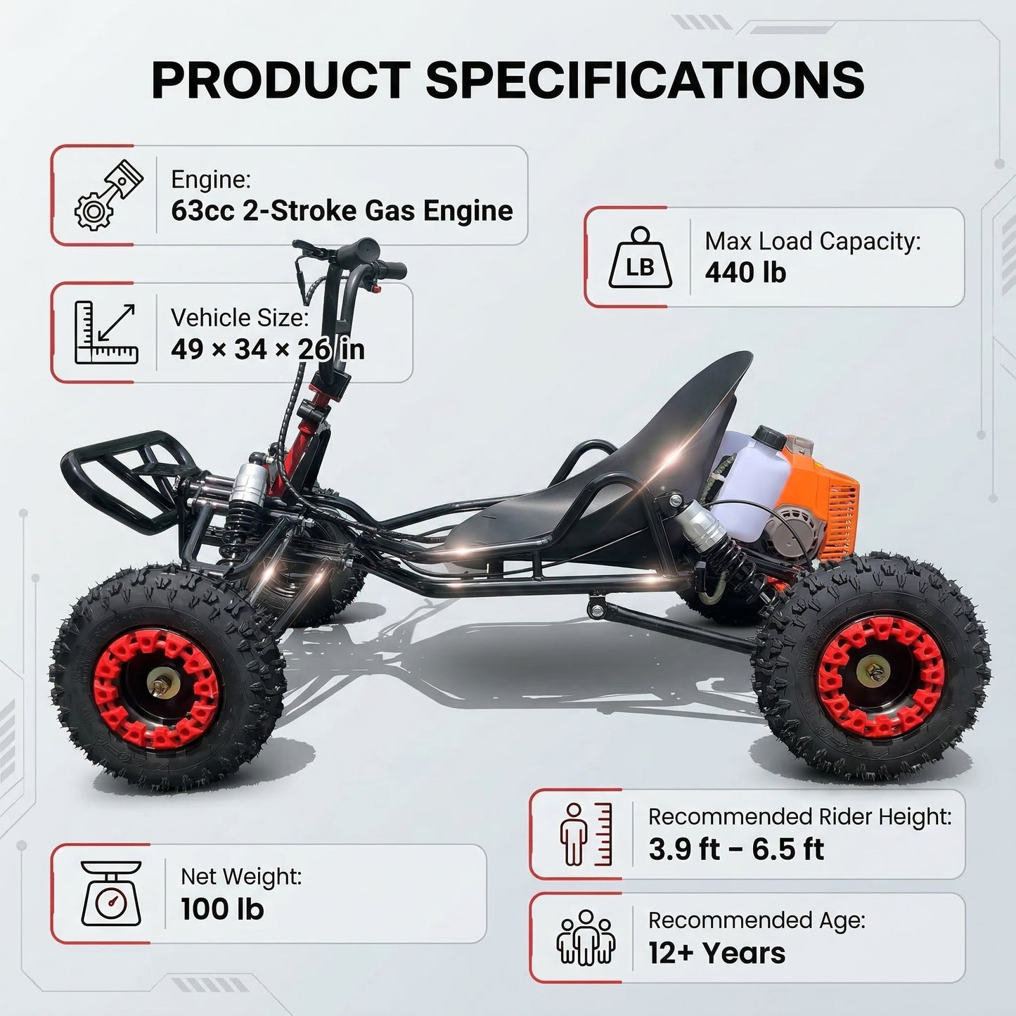 Adult & Kids Gas Go Kart, Up to 28MPH, Pull Start + Kill Switch, Hydraulic Disc Brake, 4-Wheel Independent Suspension, 6" All-Terrain Tires, Off-Road Kart for Backyard & Private Property Trails