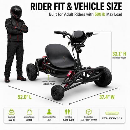 72V 3000W “Little Mountain Leopard” (Peak 25kW), 18S 52Ah, 75 mph,13x5.00-6 Tires,428 Chain