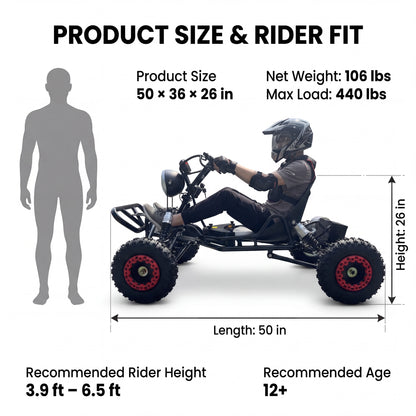 Adult & Kids Electric Go Kart,2000W Brushless,31MPH,Up to 12 miles, 3 Speed + Reverse, Hydraulic Disc Brake, 6" All-Terrain Tires, 440 lb, Off-Road Kart for Backyard & Private Property Trails (Black)