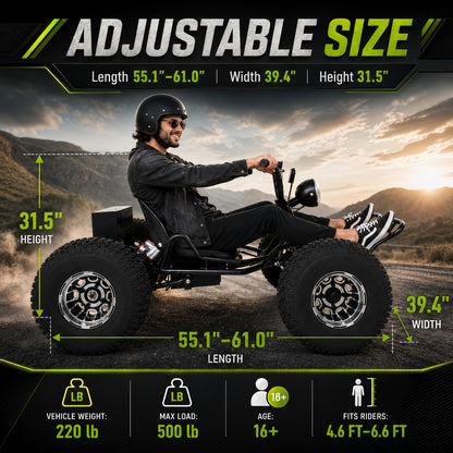 72V 3000W Electric Off-Road Go Kart for Adults & Teens, Peak 10.8kW, Up to 45 MPH, 37-Mile Range