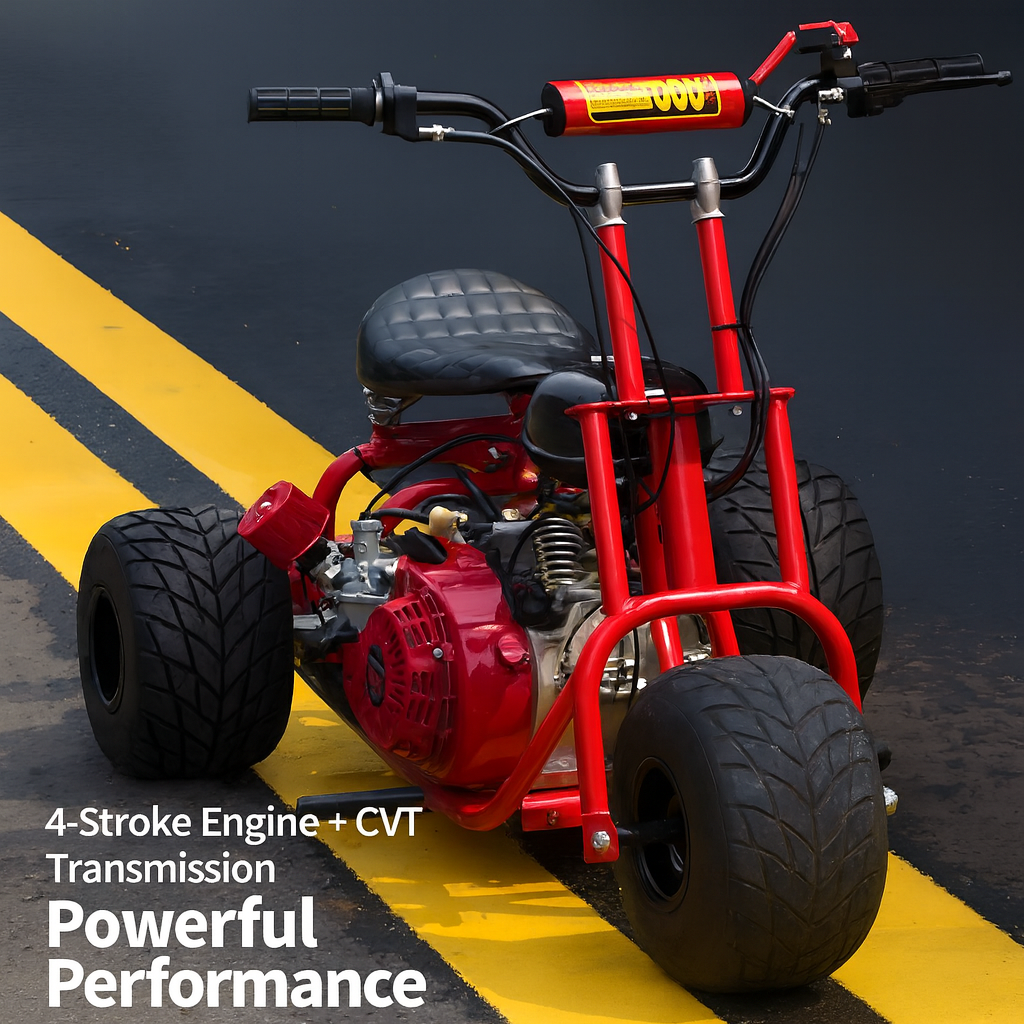 208CC 3-Wheel Off-Road Gas Powered Motorcycle – with 4-Stroke Briggs & Stratton Engine, CVT,Pull Start, Rear Disc Brake (Black)