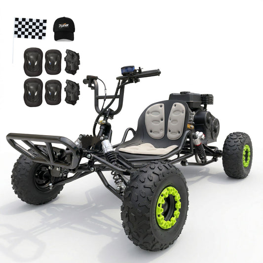 Zyliathor 212cc Gas Powered Off-Road Go Kart for Teens & Adults, Up to 35 MPH, CVT Automatic, 420 Chain RWD, 4-Wheel Independent Suspension, Rear Hydraulic Disc Brake, AT145/70-6 Tire