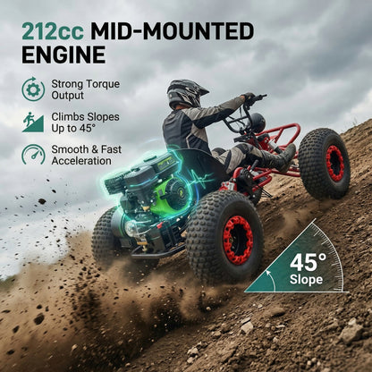 4-stroke 212cc Upgrade Off-Road Go Kart,8" All-Terrain Tires,Electric start, forward + reverse gears
