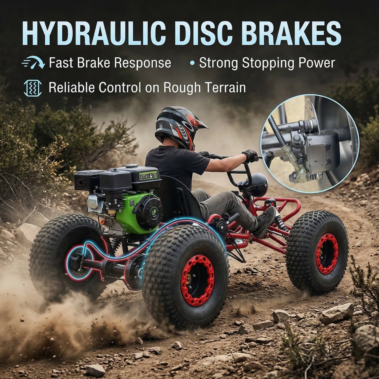 4-stroke 212cc Upgrade Off-Road Go Kart,8" All-Terrain Tires,Electric start, forward + reverse gears