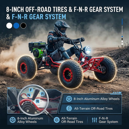 4-stroke 212cc Upgrade Off-Road Go Kart,8" All-Terrain Tires,Electric start, forward + reverse gears