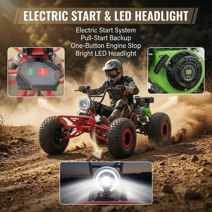 4-stroke 212cc Upgrade Off-Road Go Kart,8" All-Terrain Tires,Electric start, forward + reverse gears