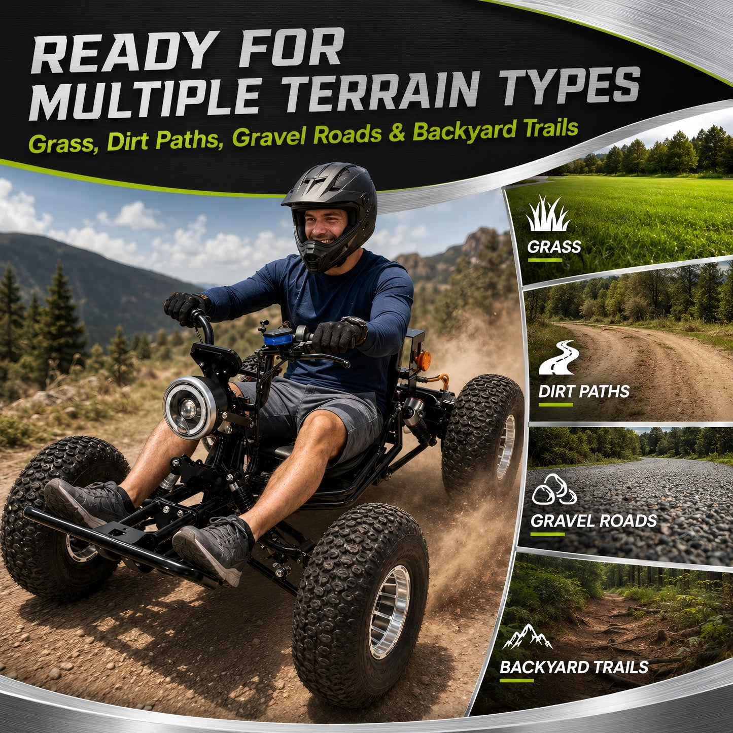 72V 3000W Electric Off-Road Go Kart for Adults & Teens, Peak 10.8kW, Up to 45 MPH, 37-Mile Range