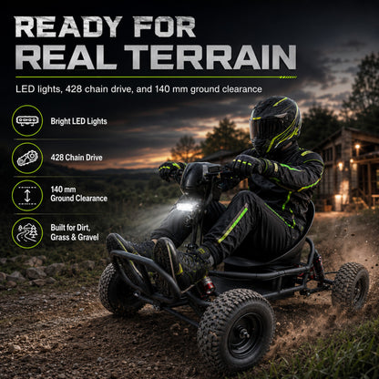 72V 3000W “Little Mountain Leopard” (Peak 25kW), 18S 52Ah, 75 mph,13x5.00-6 Tires,428 Chain