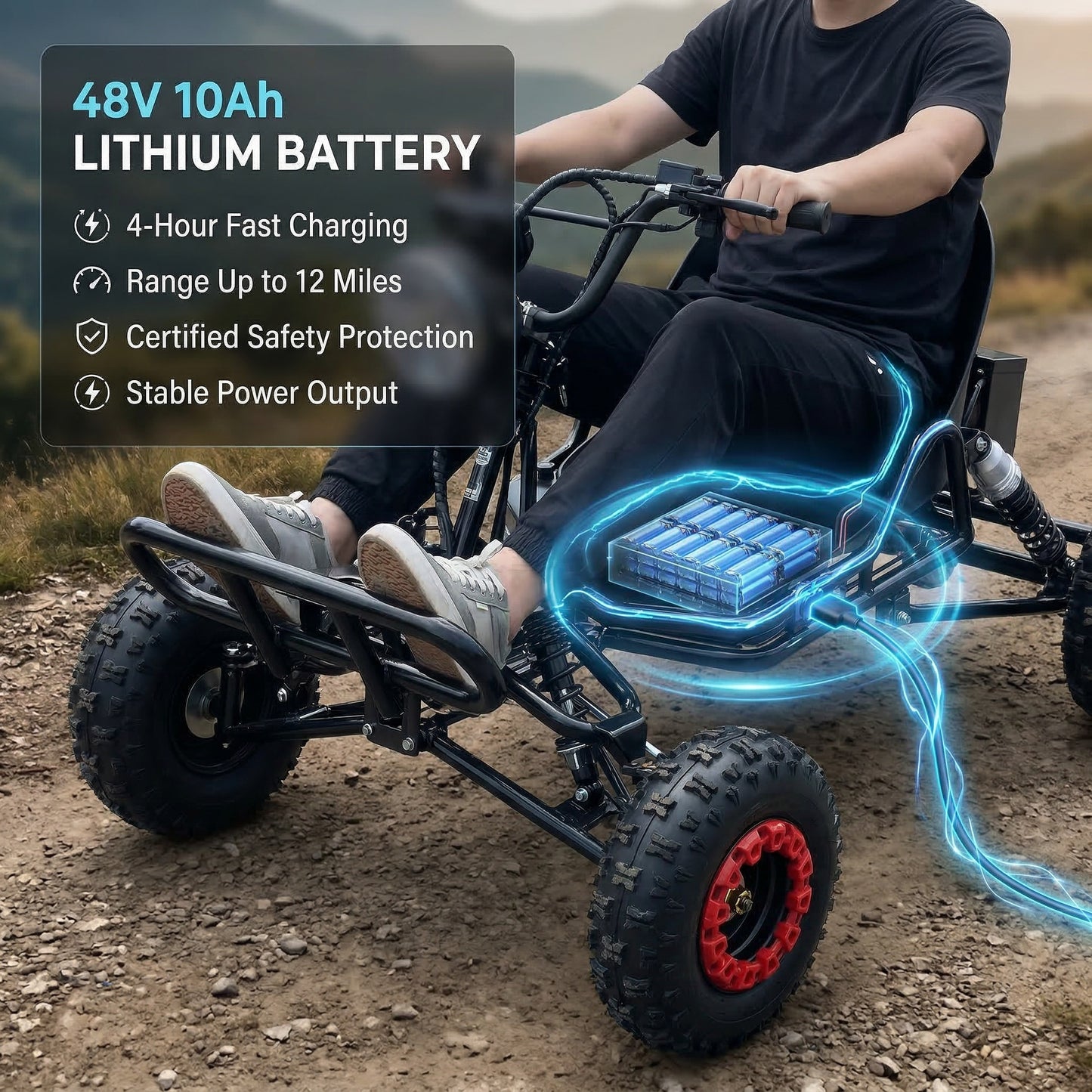 Adult & Kids Electric Go Kart,2000W Brushless,31MPH,Up to 12 miles, 3 Speed + Reverse, Hydraulic Disc Brake, 6" All-Terrain Tires, 440 lb, Off-Road Kart for Backyard & Private Property Trails (Black)