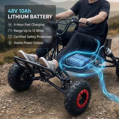 Adult & Kids Electric Go Kart,2000W Brushless,31MPH,Up to 12 miles, 3 Speed + Reverse, Hydraulic Disc Brake, 6" All-Terrain Tires, 440 lb, Off-Road Kart for Backyard & Private Property Trails (Black)