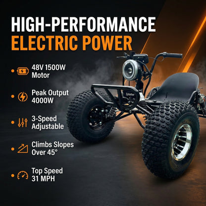 Adults & Kids Electric Off-Road Go Kart, 12-Mile Range, Brushless Peak 4000W, 31MPH, 3 Speed + Reverse, Shaft Drive Diff, AT19x7-8 Tires, Backyard/Private Trails, Beach/Sand