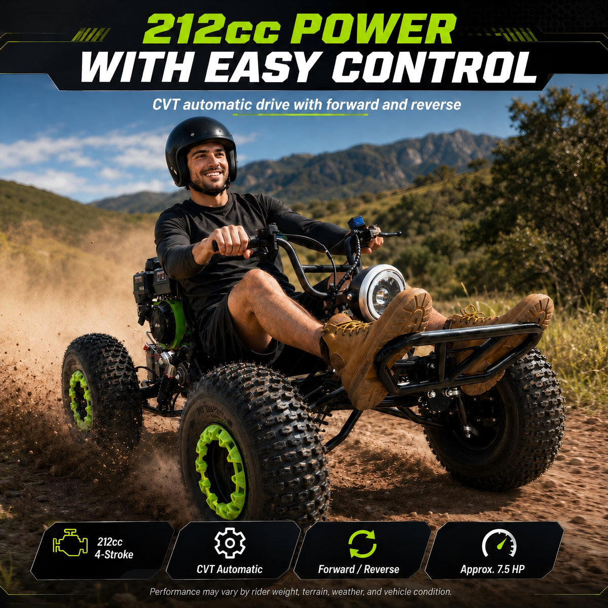 ZYLIATHOR 212cc 4-Stroke Gas Off-Road Go Kart Pro, CVT & Reverse