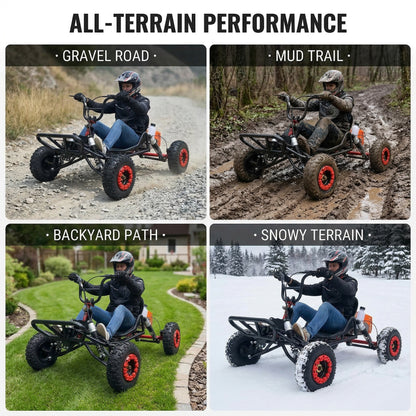 Adult & Kids Gas Go Kart, Up to 28MPH, Pull Start + Kill Switch, Hydraulic Disc Brake, 4-Wheel Independent Suspension, 6" All-Terrain Tires, Off-Road Kart for Backyard & Private Property Trails