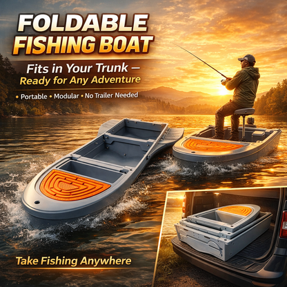 12.7 FT Modular Fishing Boat, PE Hard Hull Pontoon, 1200 lb Capacity, Up to 25HP Motor Ready, Portable Fishing Boat with Fish Box and Storage, Gray