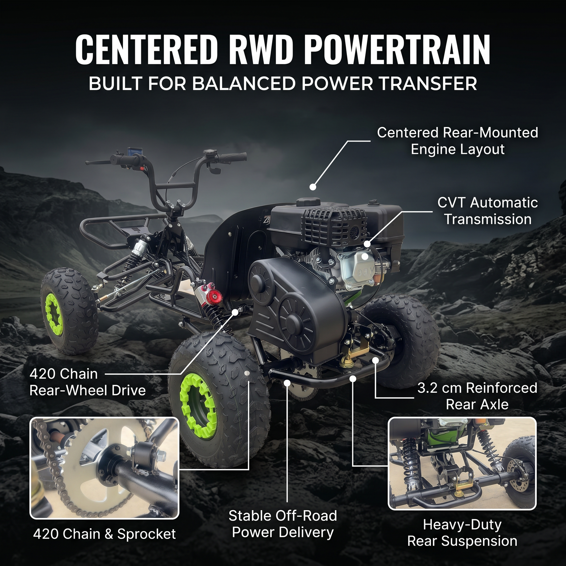 212cc Gas Powered Off-Road Go Kart , Up to 35 MPH, CVT Automatic 212cc Gas Powered Off-Road Go Kart , Up to 35 MPH, CVT Automatic