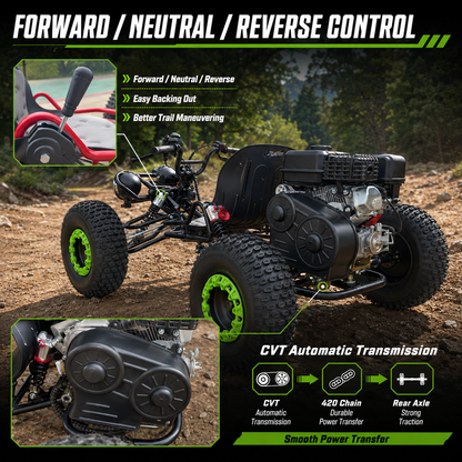 212cc Gas Powered Off-Road Go Kart for Teens & Adults, Electric Start + Pull Start, Forward Neutral Reverse