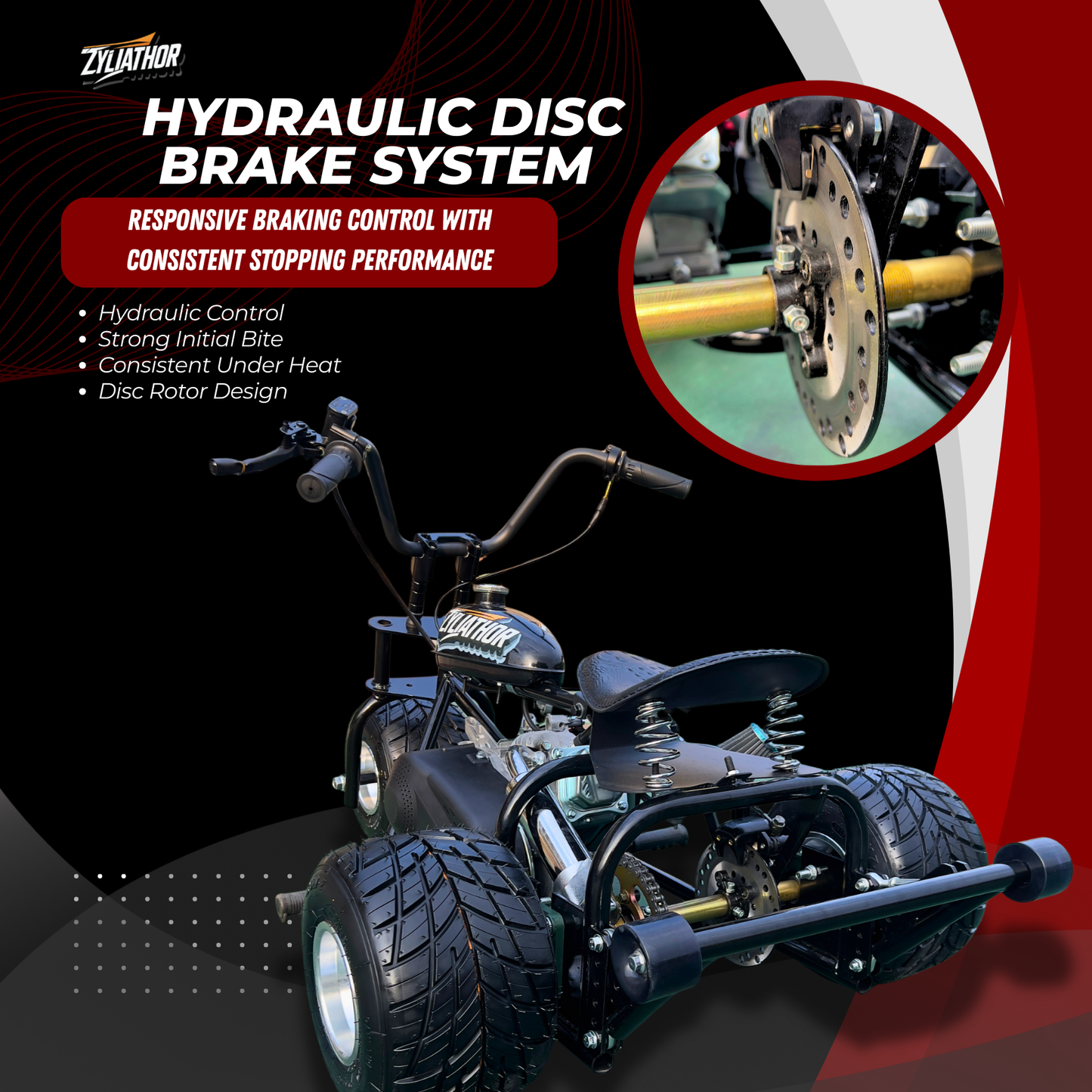 208cc Gas Mini Off-Road Trike Motorcycle CVT, 31MPH Drift Trike Bike, Rear Hydraulic Disc Brake, High-Carbon Steel Frame, Stabilizer Wheels, Muffler, Private Property Only