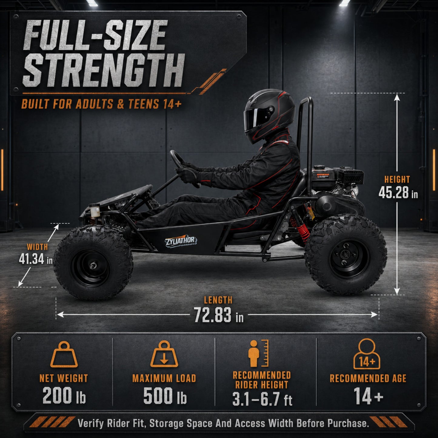 Zyliathor 212cc Gas Off-Road Go Kart, CVT, 35 MPH, Semi-Assembled