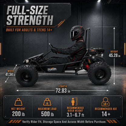 Zyliathor 212cc Gas Off-Road Go Kart, CVT, 35 MPH, Semi-Assembled