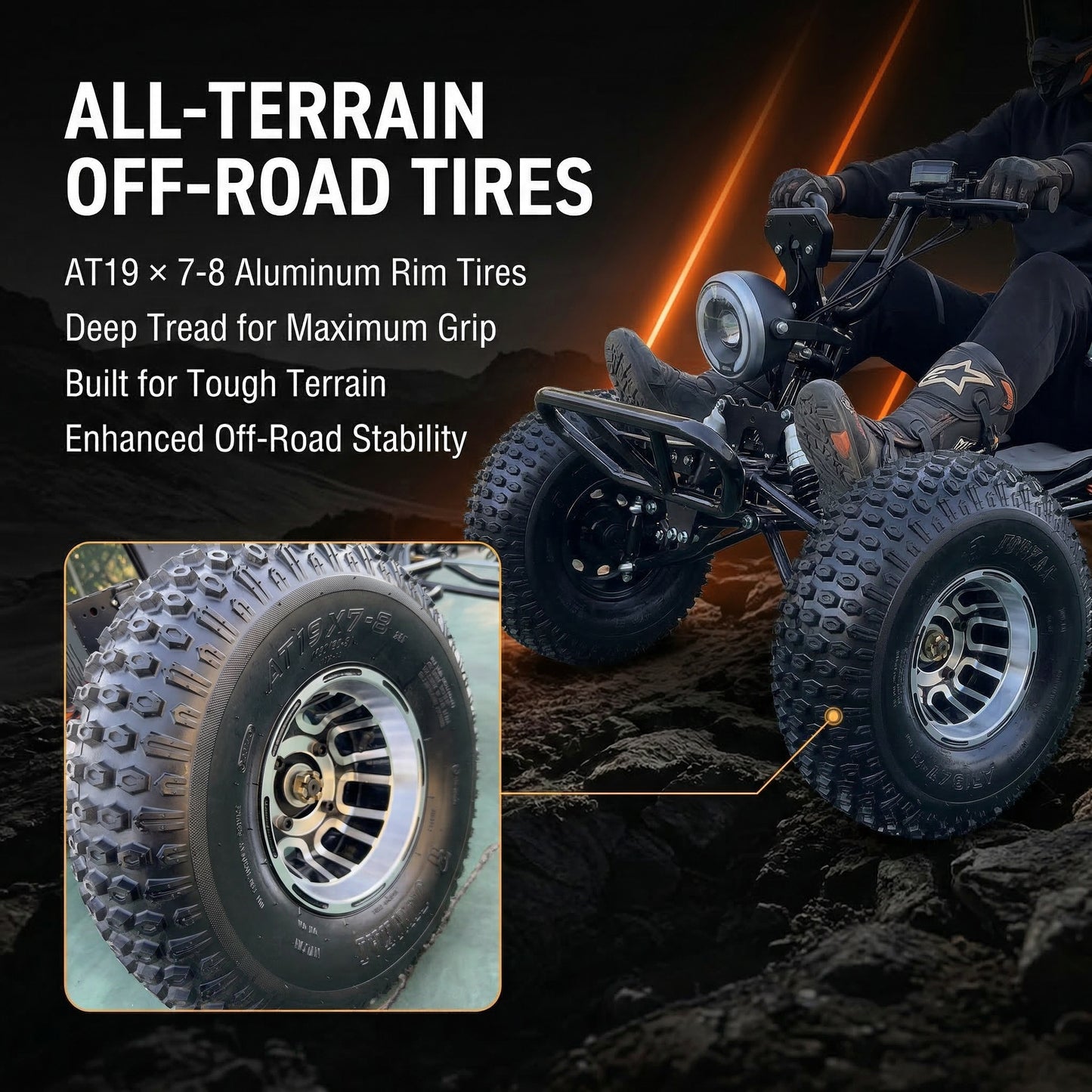 72V 3000W "Mountain Tiger"（Peak 10.8kW)Electric Off-Road Go Kart, 26Ah (37mi), 62mph, 6″/8″ AT Tires, Shaft Drive, 3-Speed+Reverse