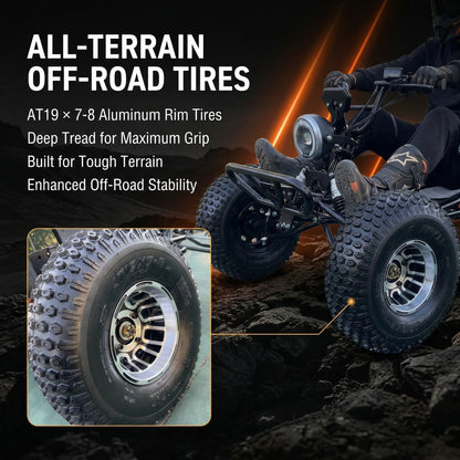 72V 3000W "Mountain Tiger"（Peak 10.8kW)Electric Off-Road Go Kart, 26Ah (37mi), 62mph, 6″/8″ AT Tires, Shaft Drive, 3-Speed+Reverse