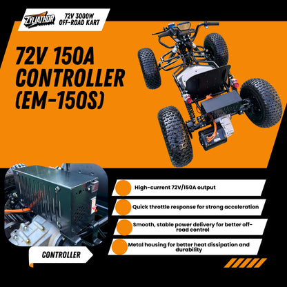 72V 3000W "Mountain Tiger"（Peak 10.8kW)Electric Off-Road Go Kart, 26Ah (37mi), 62mph, 6″/8″ AT Tires, Shaft Drive, 3-Speed+Reverse