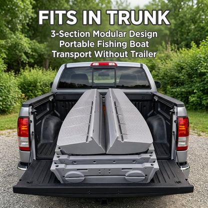 12.7 FT Modular Fishing Boat, PE Hard Hull Pontoon, 1200 lb Capacity, Up to 25HP Motor Ready, Portable Fishing Boat with Fish Box and Storage, Gray