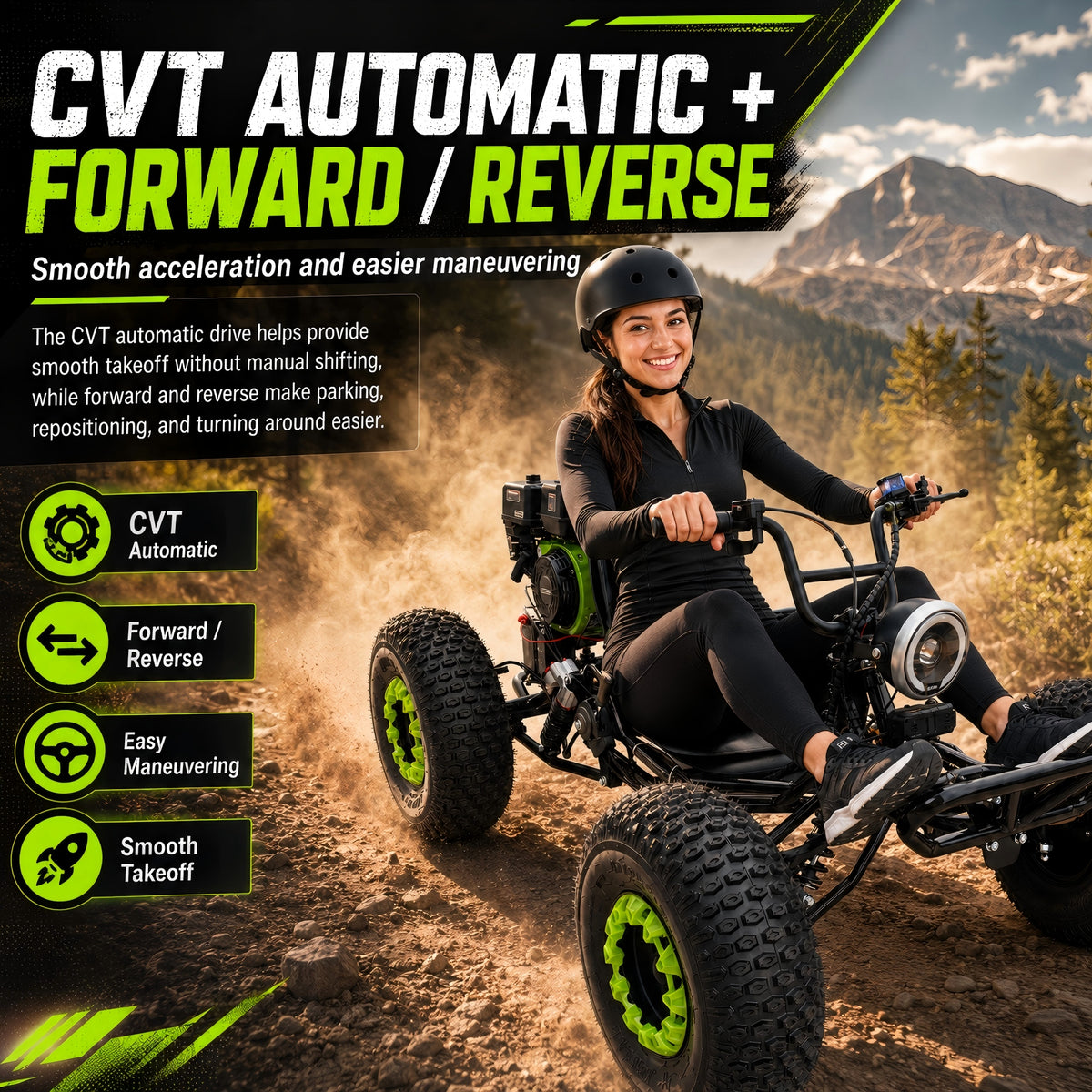ZYLIATHOR 212cc 4-Stroke Gas Off-Road Go Kart Pro, CVT & Reverse