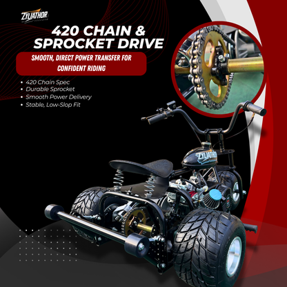 208cc Gas Mini Off-Road Trike Motorcycle CVT, 31MPH Drift Trike Bike, Rear Hydraulic Disc Brake, High-Carbon Steel Frame, Stabilizer Wheels, Muffler, Private Property Only