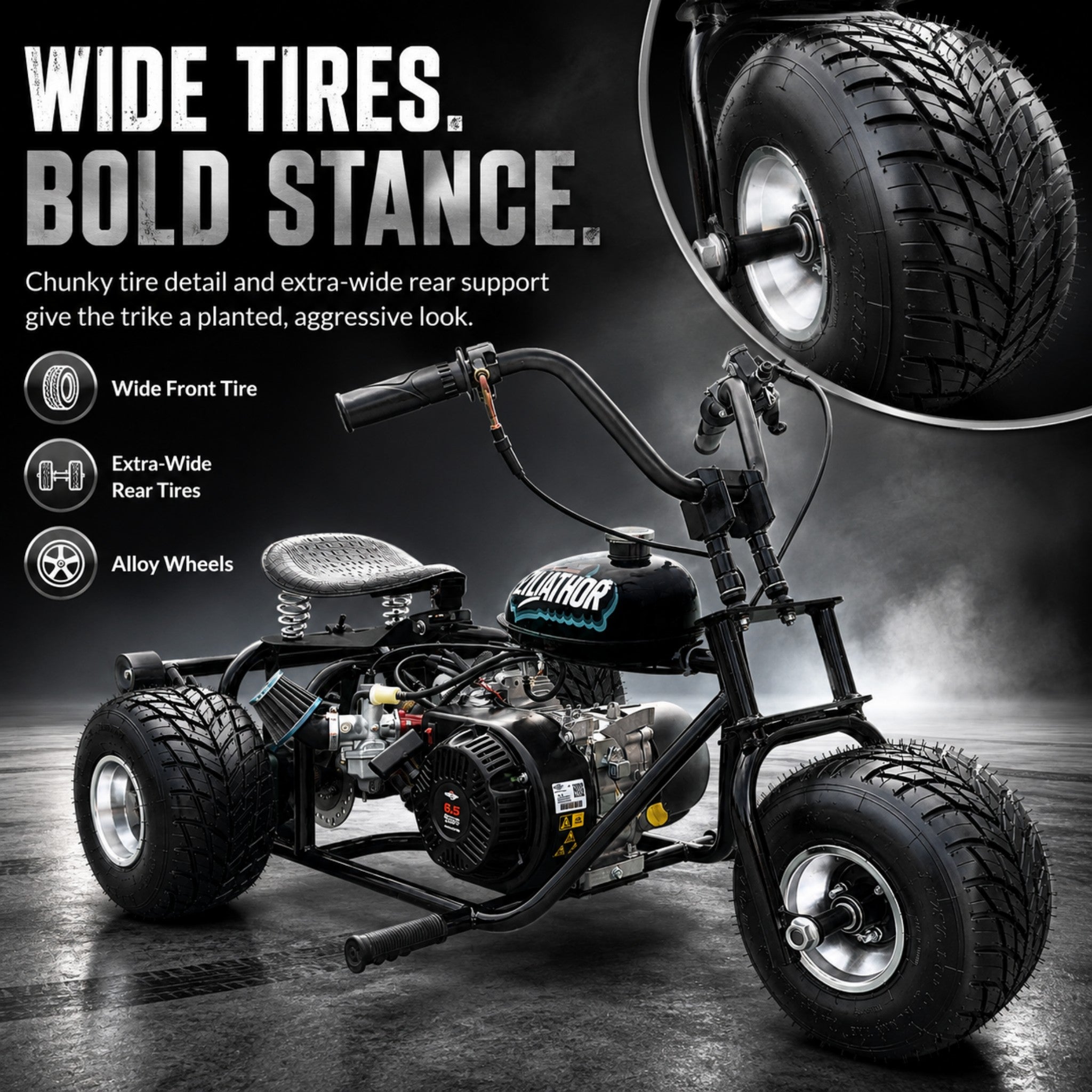 208cc Gas Mini Off-Road Trike Motorcycle CVT, 31MPH Drift Trike
