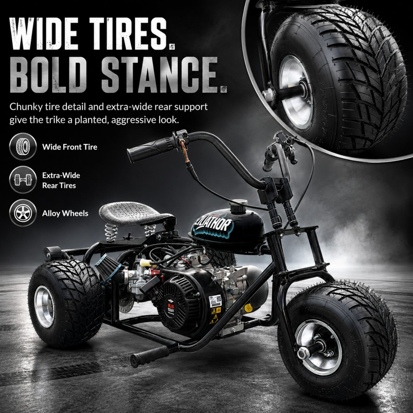 208cc Gas Mini Off-Road Trike Motorcycle CVT, 31MPH Drift Trike Bike, – Zyliathor Go kart