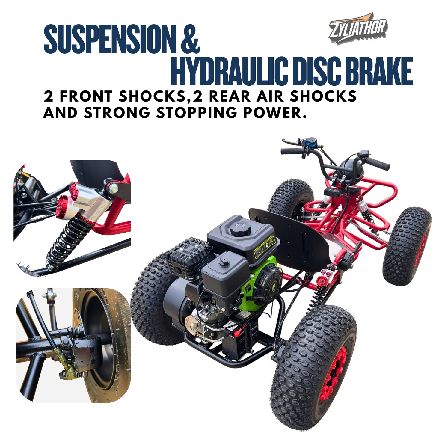 Zyliathor 212cc Upgrade Off-Road Go Kart with CVT, Electric & Pull Start, Forward/Reverse, 8" All-Terrain Tires