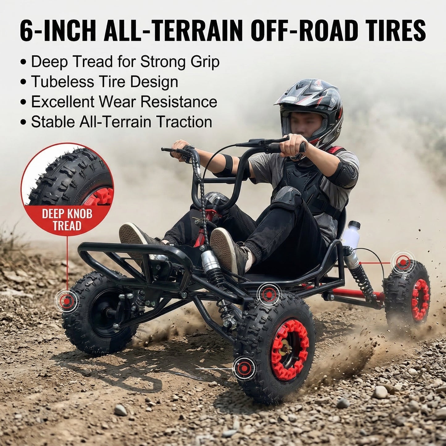 Adult & Kids Gas Go Kart, Up to 28MPH, Pull Start + Kill Switch, Hydraulic Disc Brake, 4-Wheel Independent Suspension, 6" All-Terrain Tires, Off-Road Kart for Backyard & Private Property Trails