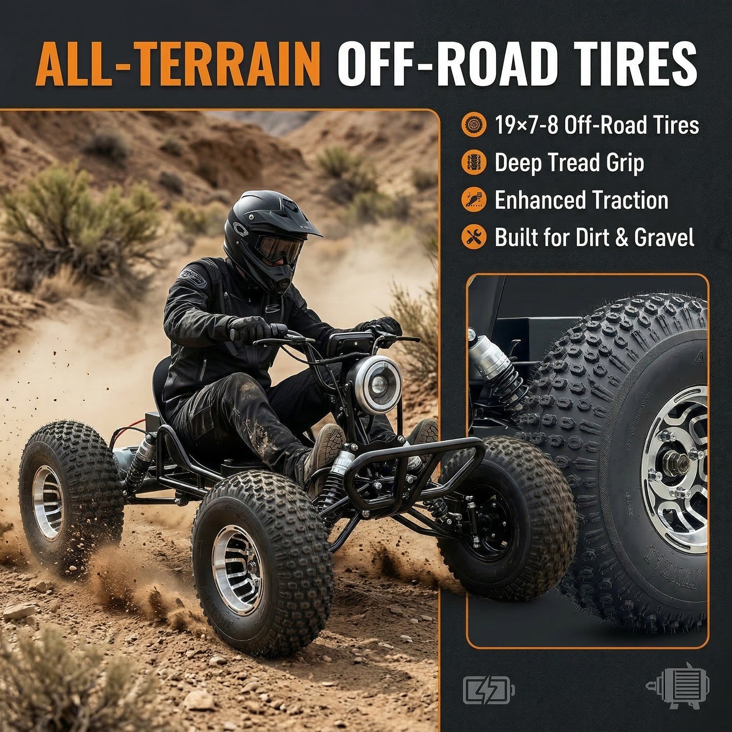 Adults & Kids Electric Off-Road Go Kart, 12-Mile Range, Brushless Peak 4000W, 31MPH, 3 Speed + Reverse, Shaft Drive Diff, AT19x7-8 Tires, Backyard/Private Trails, Beach/Sand