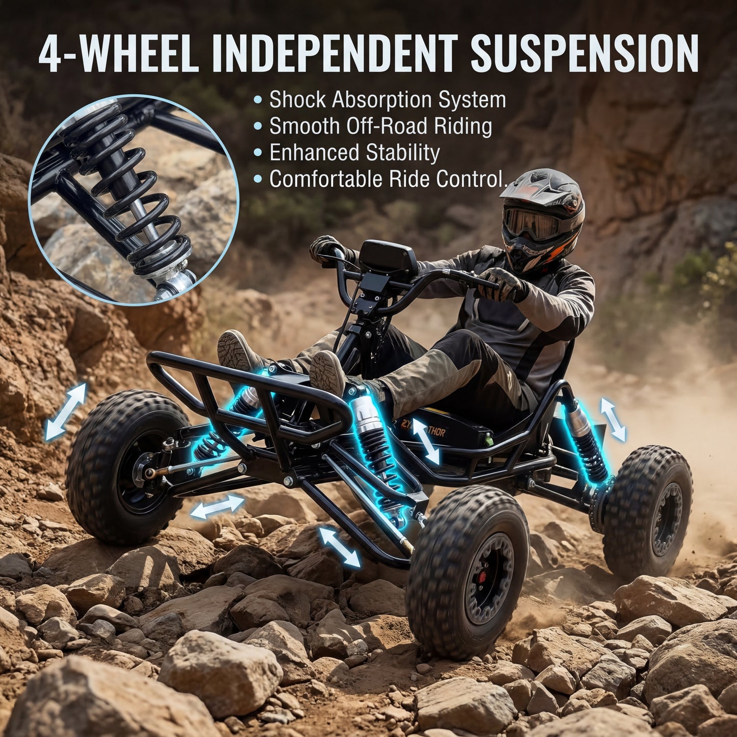 Adult & Kids Electric Go Kart,2000W Brushless,31MPH,Up to 12 miles, 3 Speed + Reverse, Hydraulic Disc Brake, 6" All-Terrain Tires, 440 lb, Off-Road Kart for Backyard & Private Property Trails (Black)