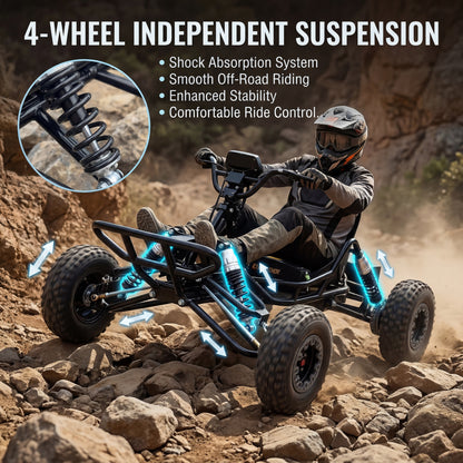 Adult & Kids Electric Go Kart,2000W Brushless,31MPH,Up to 12 miles, 3 Speed + Reverse, Hydraulic Disc Brake, 6" All-Terrain Tires, 440 lb, Off-Road Kart for Backyard & Private Property Trails (Black)