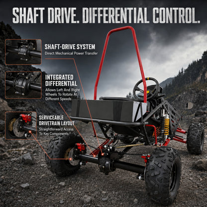 72V 3000W Off-Road Go Kart, 52Ah Shaft Drive Diff, 8 Shocks, 50 MPH, 40-Mile Range